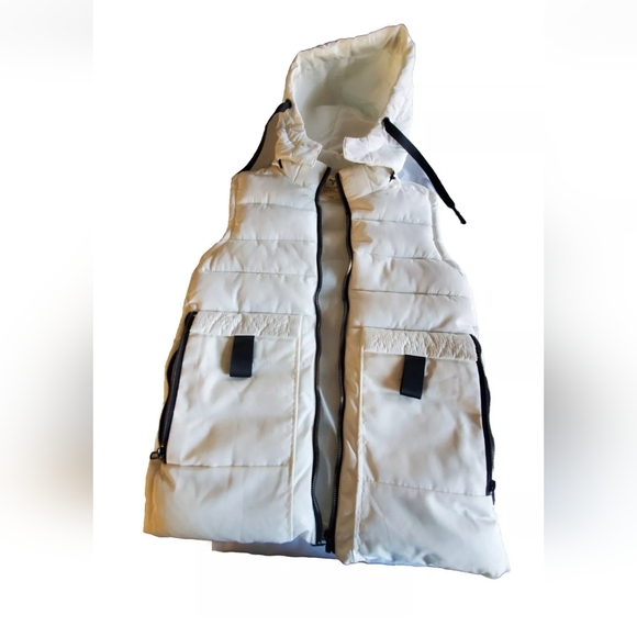 NWOT DENIM 90 White Puffer Vest Removable Hood Gorpcore Unisex Large - Picture 2 of 12